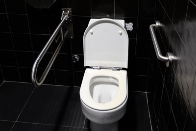  barres d’appui des deux côtés de la cuvette des toilettes dans l’une des deux toilettes