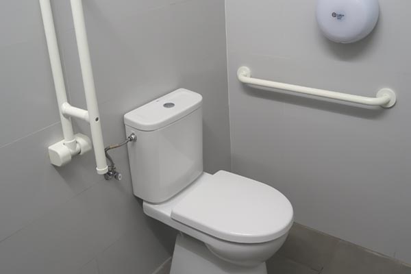 barres d’appui des deux côtés de la cuvette des toilettes adaptées. 